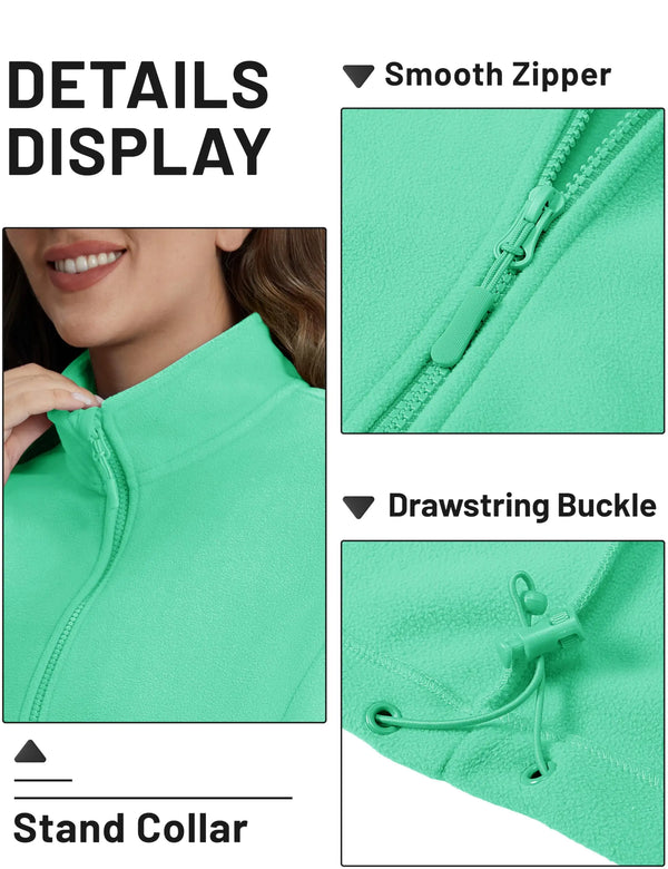 TACVASEN Women's Winter Warm Fleece Full-Zip Stand Collar Jacket    Adjustable Hem and 4 Pockets Sweatshirts for Casual Wear
