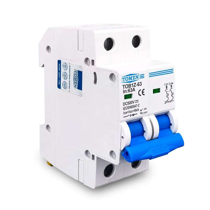 TOMZN 2P DC MCB 6kA 500V Mini Circuit Breaker 3A 6A 10A 16A 20A 25A 32A 40A 50A 63A Y Connection