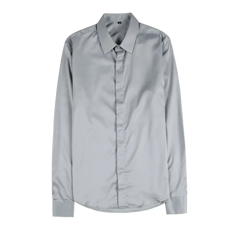 New Men's Shirt Luxury Repair Ball Gown Slim Solid Color Long Sleeve Shirt Streetwear