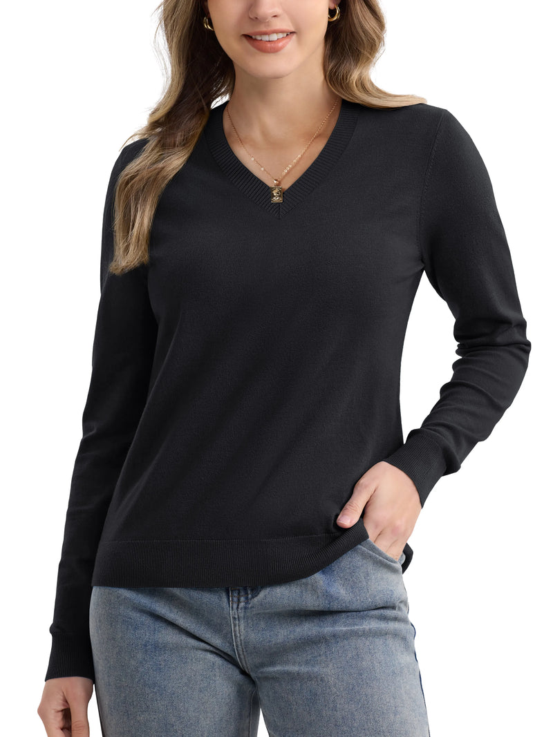 TACVASEN Womens Fashion V-Neck Casual Knitted Pullover Ladies Outdoor Sweatshirts Lightweight Long Sleeve Soft Streetwear Tops