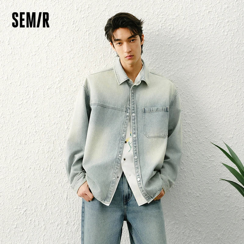 Semir Men Shirt 2026 Spring Long Sleeve Loose Fit Lapel Collar Gradient Print Washed Chest Pocket Casual Style Daily Wear Top