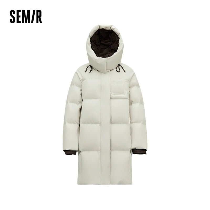 Semir Women Down Jacket Long Length 90 Percent Down Fill Color Block Versatile Street Style 2026 New Winter Daily Wear