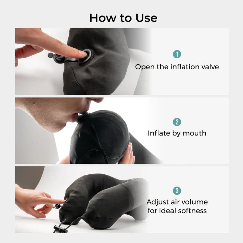 FLEXTAIL X VOLLYC Inflatable Travel Neck Pillow, Soft Knit with Adjustable Firmness & Earplugs for Car, Train, Airplane & Office