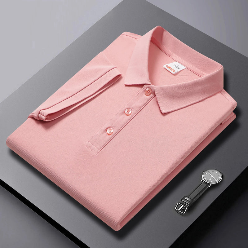 Outdoor Leisure Polo Top For Men Short Sleeve Lapel Neck Three Button Placket Comfortable Solid Texture Fabric