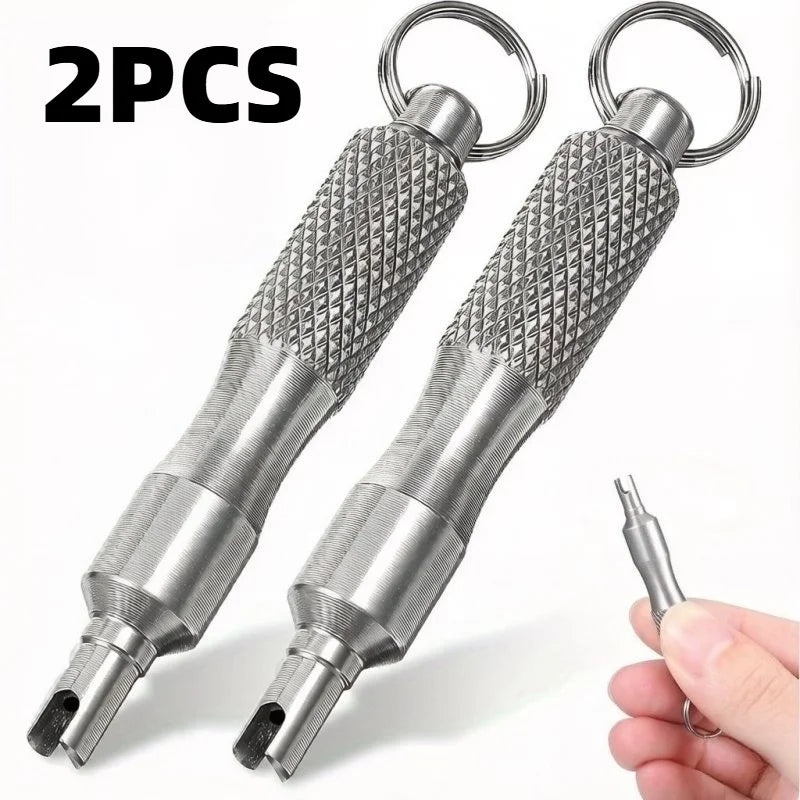 1/2pcs Premium Zinc Alloy Valve Core Tool – Universal Bike & Motorcycle Tire Repair Keychain. Compact, Sturdy & Portable.
