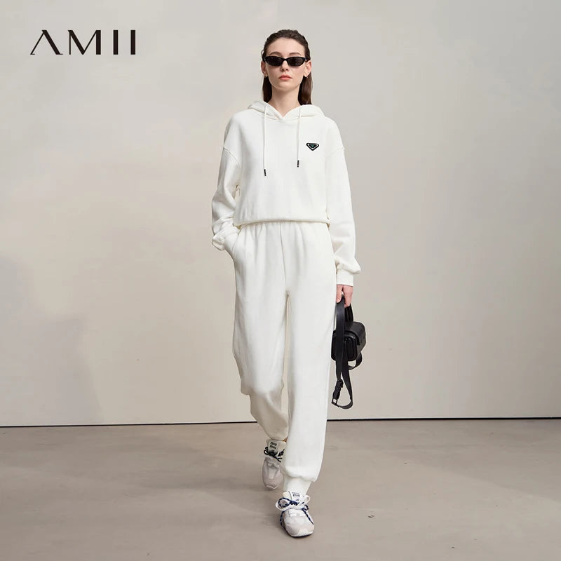 AMII 2025 អាវក្រណាត់រដូវស្លឹកឈើជ្រុះដៃអាវស្មាខ្លីសម្រាប់ស្ត្រីខោរលុងខោកប្បាសធម្មតា 12523055