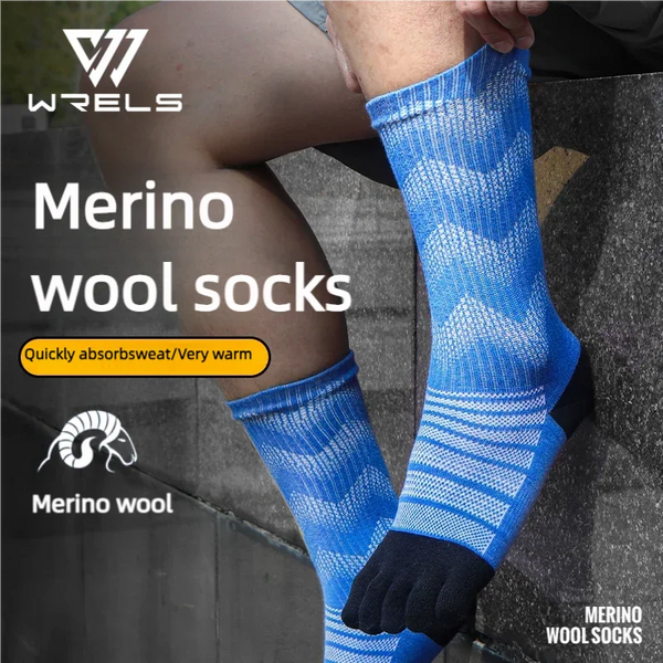 WRELS Merino Wool Thermal Socks for Men Moisture Wicking Thicken Warm Ski Hiking Cushioning Compression Sports Toe Socks