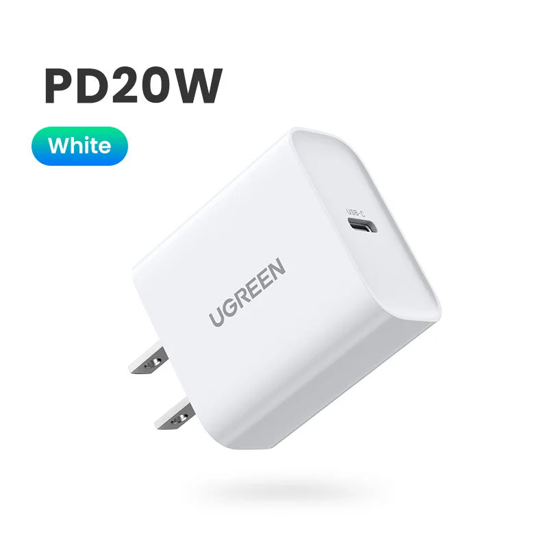 【US Plug】UGREEN Quick Charge 4.0 3.0 QC PD Charger 20W USB Type C Fast Charger for iPhone 15 14 13 Pro Xiaomi Phone PD Charger