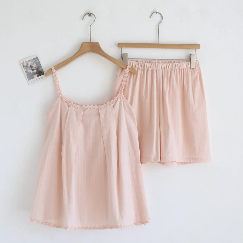 Women's Summer Nightwear Two-Piece Women's Set Solid Color Sleeveless With Chest Pad Sleep Lounge Wear Sleepwear Home Clothing