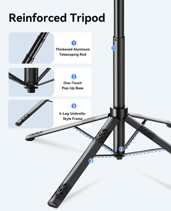 ORICO 73' Aluminum Portable Tripod Selfie Stick 4-Leg Base 360° Rotatable Handle Wireless Remote Stand for IPhone/Android/Camera