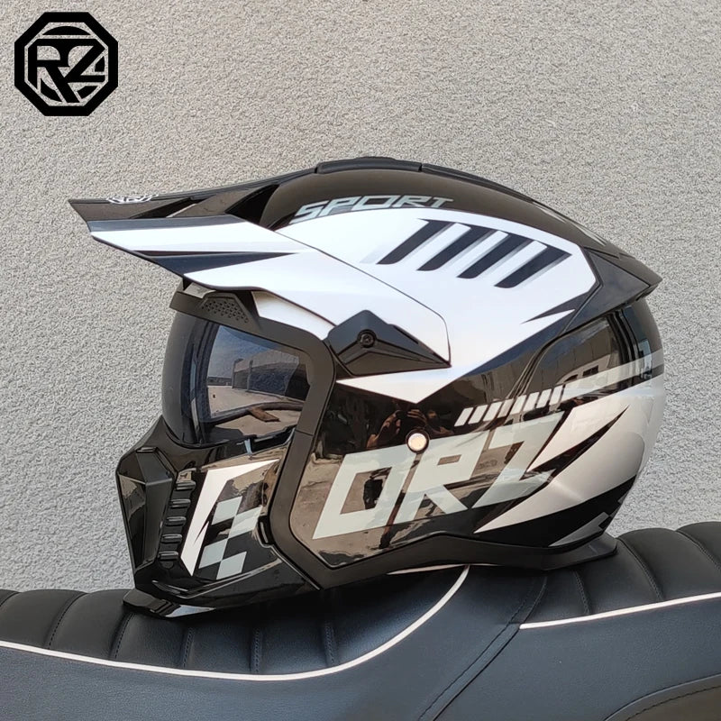 ORZ approves high-quality retro motorcycle helmet modular multifunctional combination helmet Black Warrior off-road full helmet