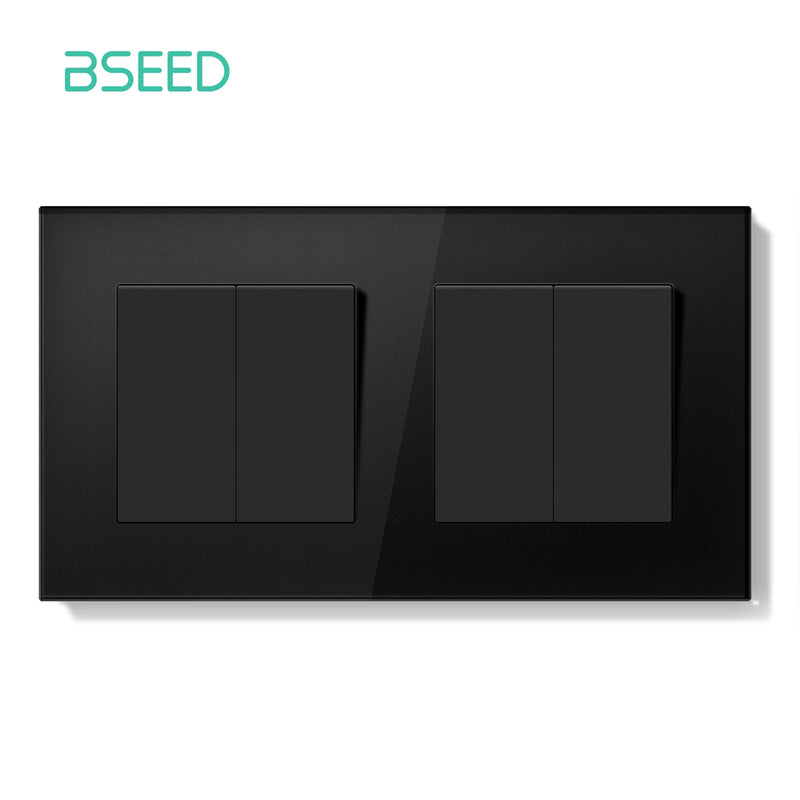 BSEED E Series Mechanical Button Switch 1/2Gang 1Way Double Light Switch Triple Toggle Switch Glass Panel Switch On Off 250V
