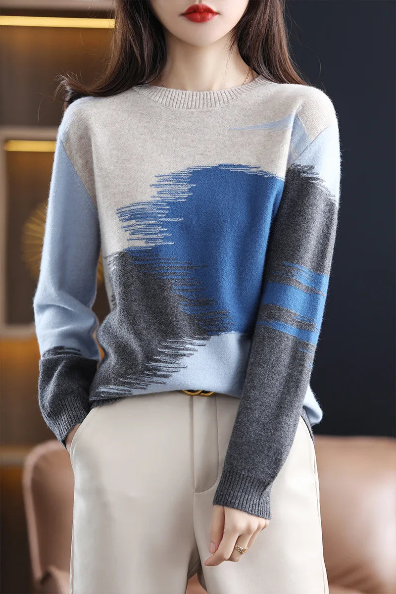 Female Jumper Round Neck Contrasting Color Sweater For Women Autumn Winter New Korean Version Knit Shirt Loose Pullovers Tops
