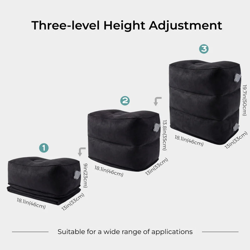 FLEXTAIL X VOLLYC Inflatable Travel Foot Rest with 700mAh Rechargeable Air Pump, Adjustable Height Leg Rest for Airplane, office