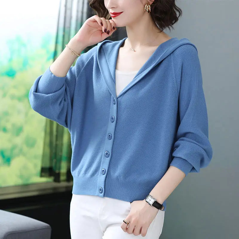 Knitted Cardigan Top Loose Fitting Sweater Jacket Spring Autumn Womens Clothing Korean Version Hoodie Warm Knitwears Coat