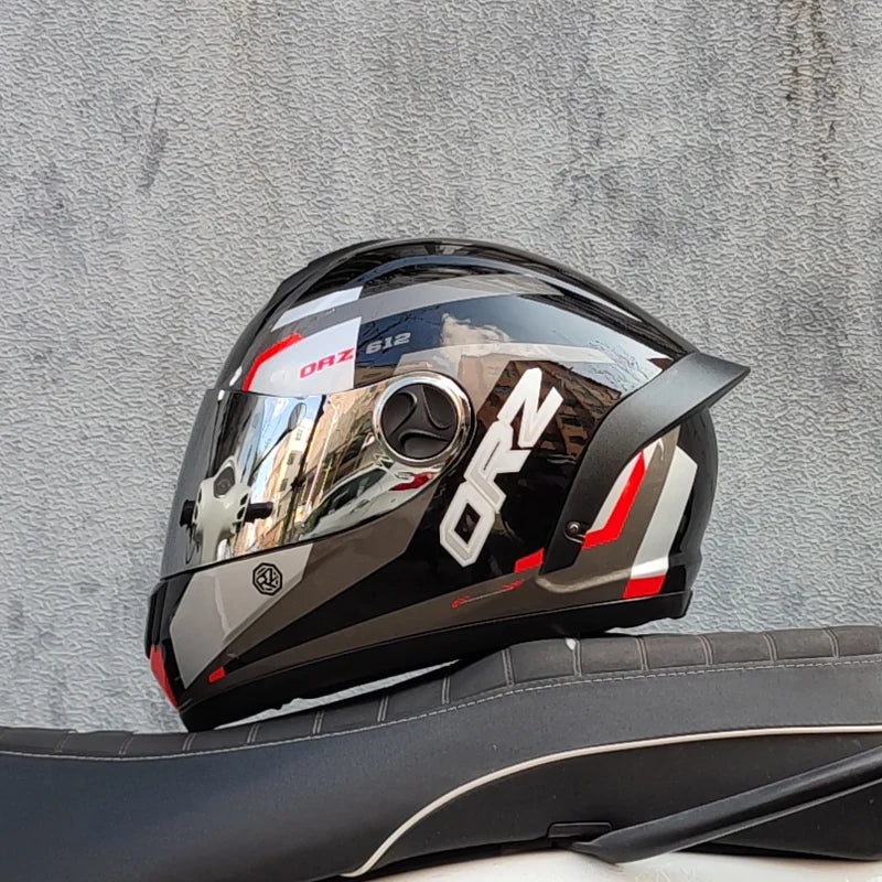 ORZ Motorcycle Helmet Men's and Women's Full Helmets Winter Personalized Motorcycle Big Tail Couple