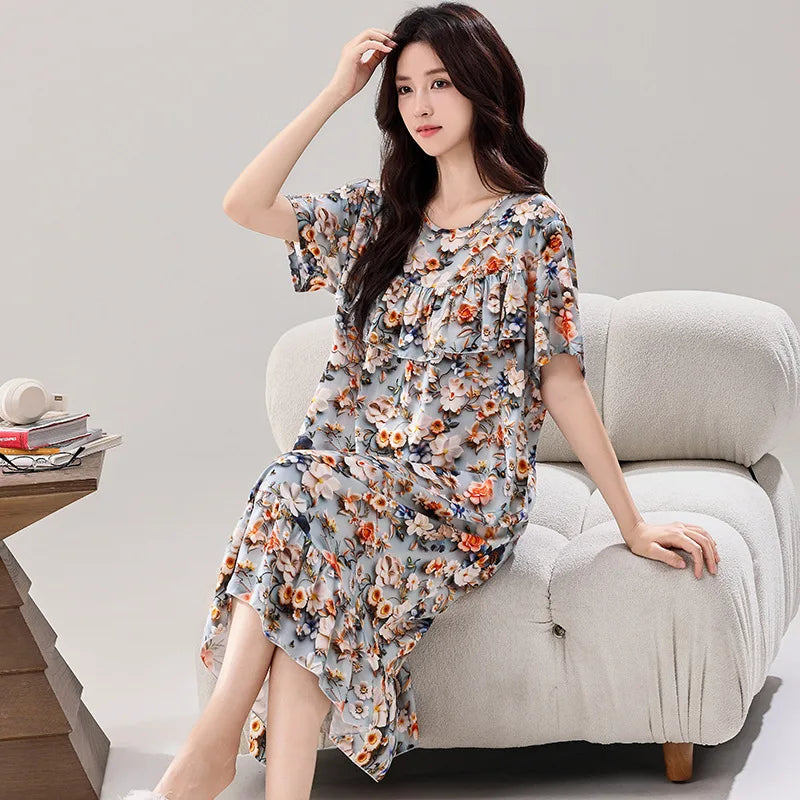 Summer Dress Short Sleeve Nightgowns Woman Sleep New Loose Night Wear for Ladies Nightie Women's Sleepwear One Piece Homewear