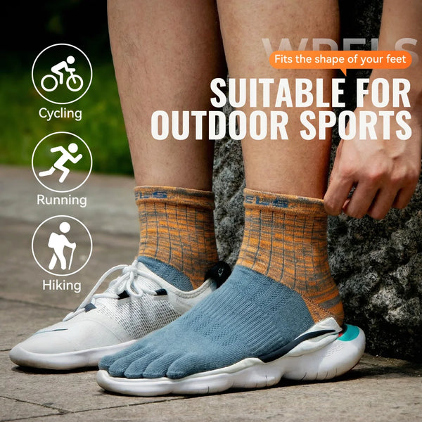 WRELS 1/2/3pairs COOLMAX Five Finger Socks for Men Women Running Athletic Breathable Quick Dry Soft Compression Toe Sports Socks
