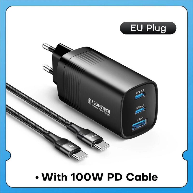 ឆ្នាំងសាក GaN USB Type C 67W PPS PD QC3.0 ឆ្នាំងសាករហ័សសម្រាប់ MacBook Laptop Tablet iPhone 14 iPad Samsung S23 Ultra