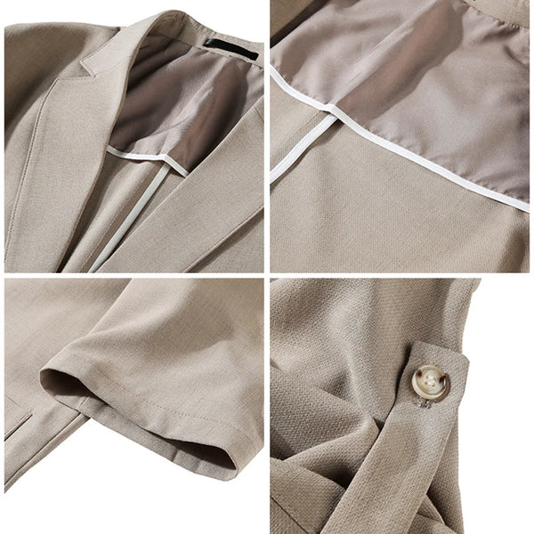 Men's Imitation Linen Short-Sleeve Suit Set – Lightweight Blazer & Wide-Leg Trousers for Summer Business & Casual Wear