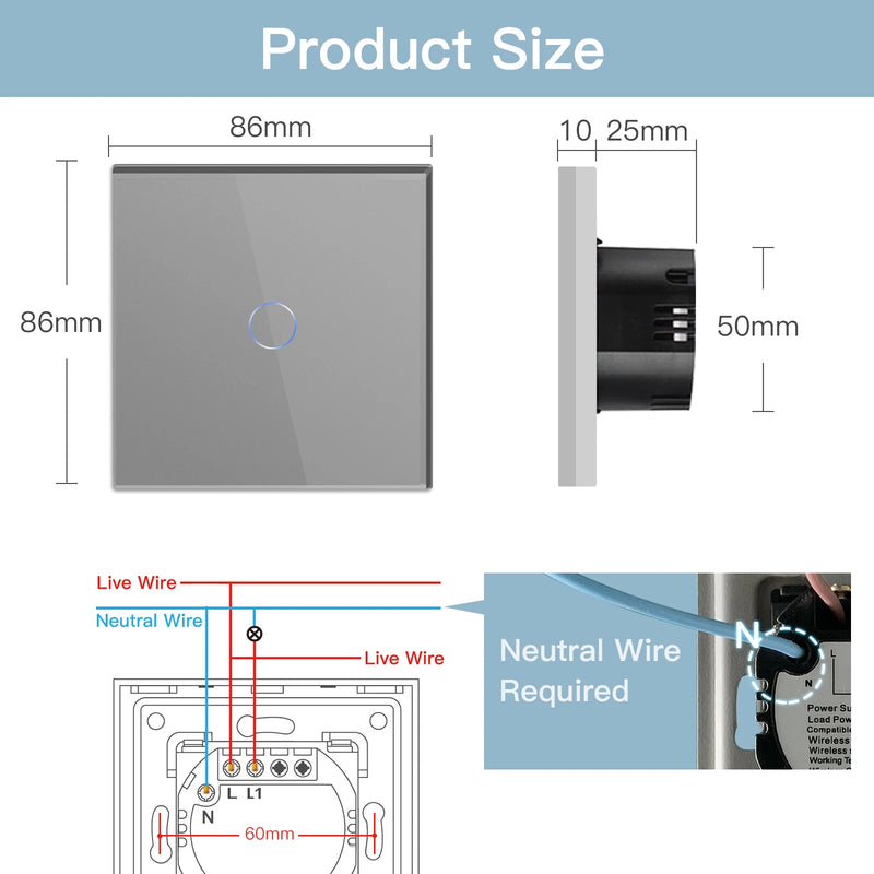 BSEED Wifi Light Switches Smart Wall Switch 1/2/3Gang 1/2/3/4Way Touch Sensor Switch With Normal Socket Support Tuya Smart Life