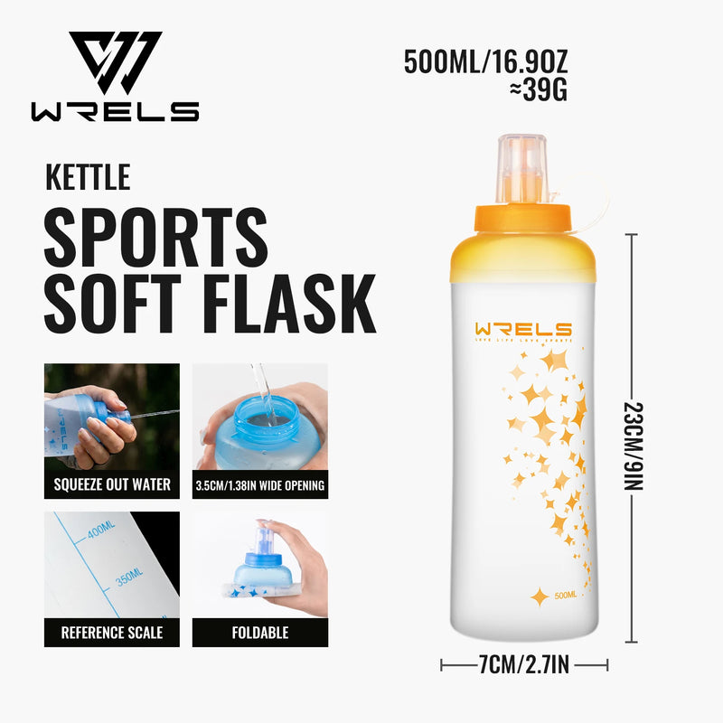 WRELS Collapsible Water Bottle Soft Flask Leak Proof BPA Free Hydration Bottle Ultralight Running Hiking Cycling Squeeze Bottle