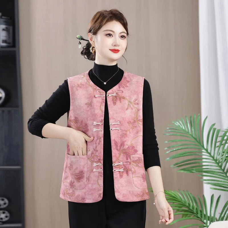 អាវកាក់បែបបុរាណចិន Sle Retro សម្រាប់ស្ត្រី ប៊ូតុងនិទាឃរដូវ សម្លៀកបំពាក់ម៉ាក់ អាវកាក់ប៉ូលីអេស្ទ័រ អាវធំ