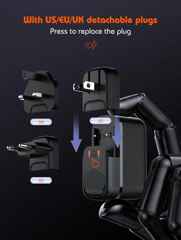 ឆ្នាំងសាក LDNIO 65W USB C ឆ្នាំងសាកសម្រាប់ធ្វើដំណើរ GaN ឆ្នាំងសាក 3 រន្ធ អាដាប់ទ័រដោតអន្តរជាតិ EU UK US AU ខ្សែភ្លើង អាដាប់ទ័រដោតធ្វើដំណើរ