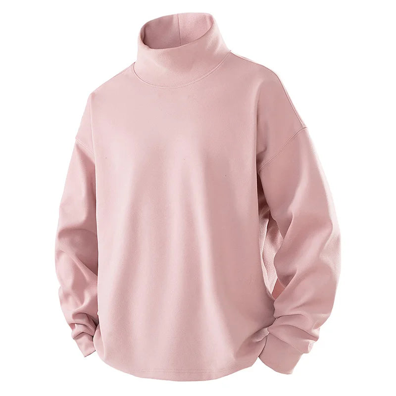 Men's Thermal Fleece High Neck Sweatshirt Self-Heating De Rong Base Layer Warm Long Sleeve T-Shirt Solid Color