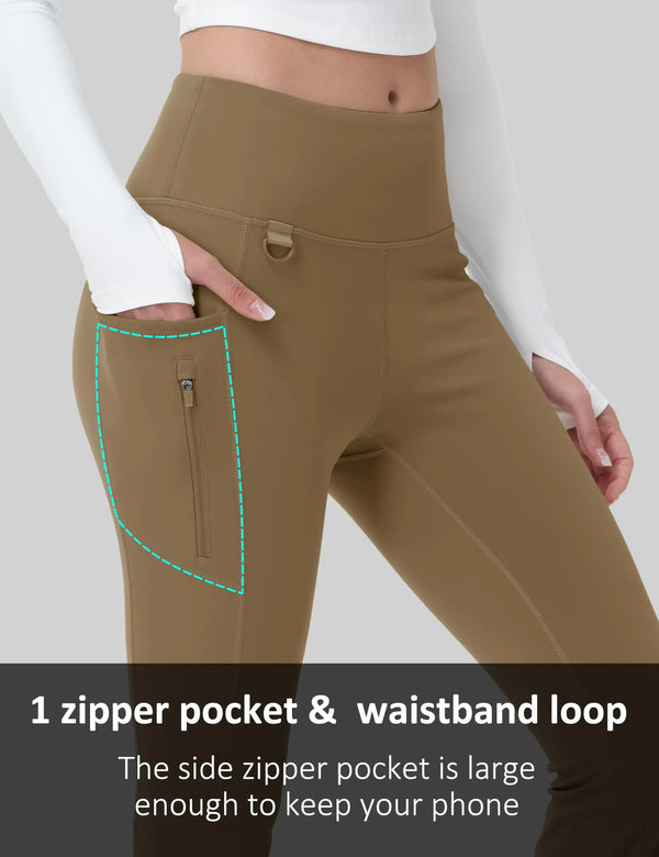 TACVASEN Women's Flare Winter Warm Fleece Pants Waterproof Insulated Tire High Pants Warm Bootcut Stretch Pants With 3 Pockets