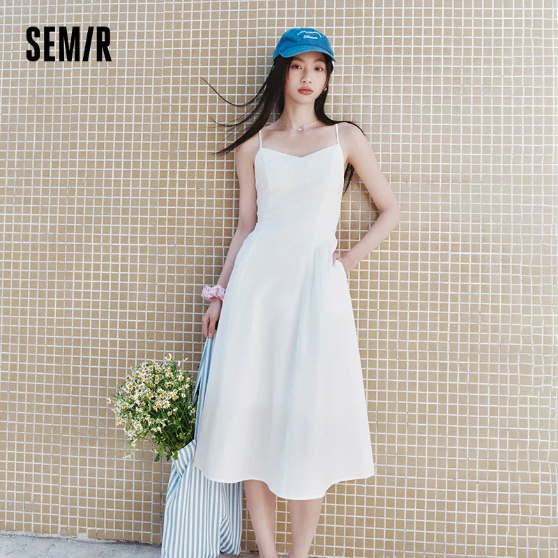 Semir Dress Women Elegant Solid Color Versatile Fashion Gentle 2025 New Summer Minimalist Strappy Dress for Chic Outfits