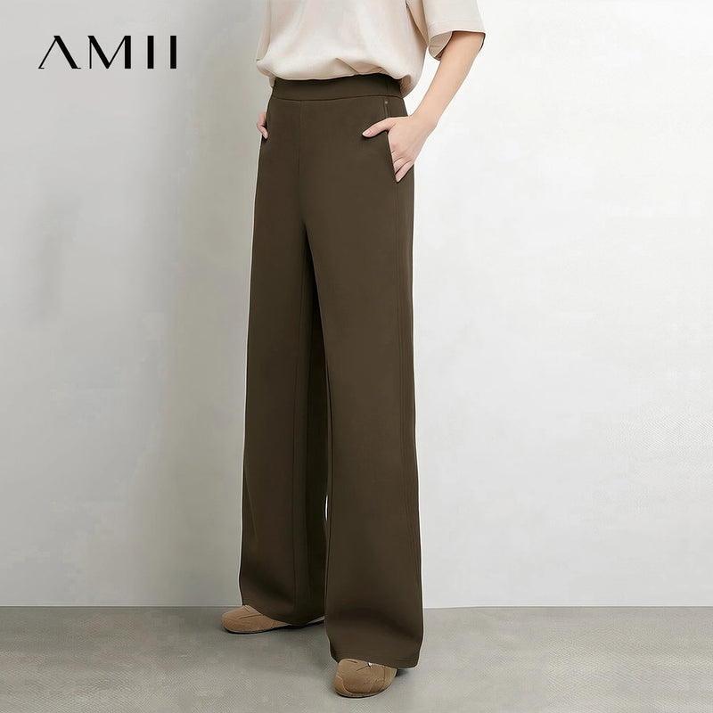 Amii Wide Leg Women's Pants 2026 Autumn New Air Layer Flowy Casual Trousers Loose Daily Elastic Waist Women's Clothing 12623009