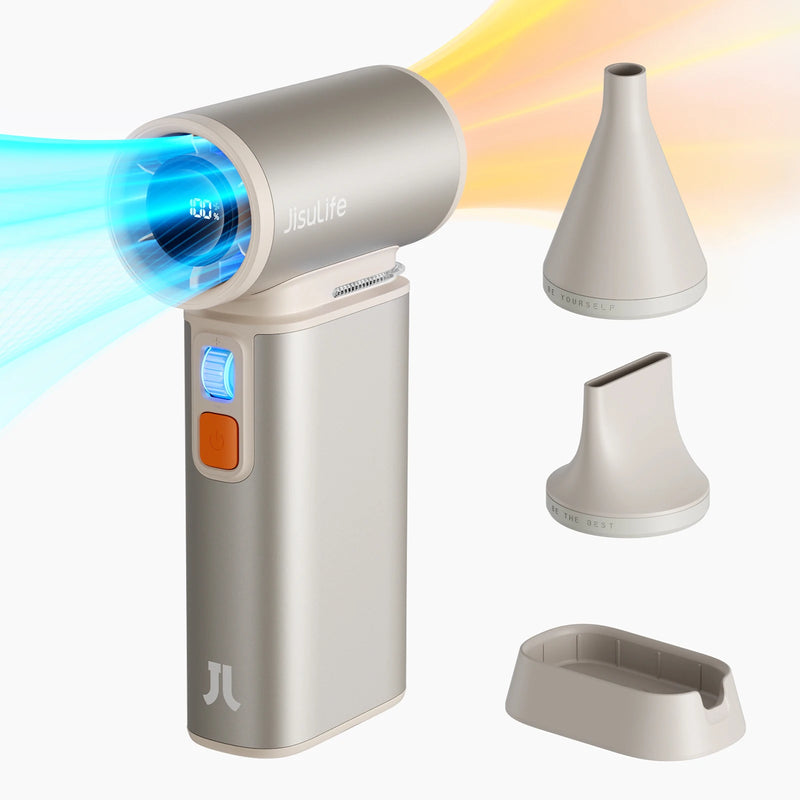 JISULIFE Portable Turbo Handheld Fan, 100 Winds Speeds Adjustable, 9000 mAh Rechargeable Battery, LED Display, Outdoor Camping