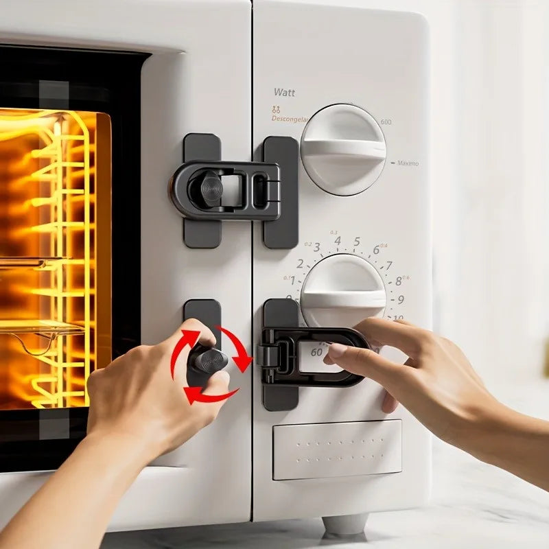 1pc Multi functional safety refrigerator cabinet door oven lock,Protective Fridge Lock, No Tools, No Drilling,Black,White
