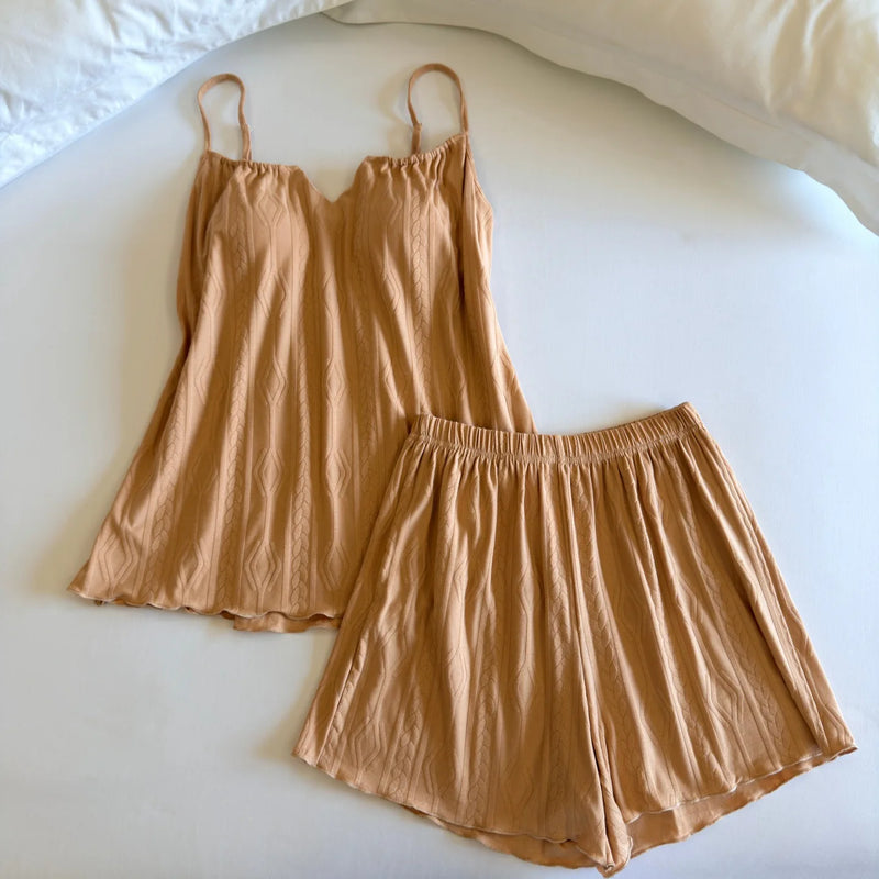 Thin Chest Pad Women's Pajamas Set Summer Sleepwear New Sleeveless Top and Shorts Homewear Two-Piece Soft Pyjamas Loungewear