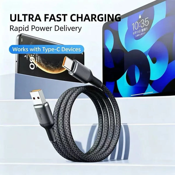 100W Super Fast Charging Type-C Data Cable for Huawei Apple Xiaomi OPPO Car Charging Compatible High-Speed USB Cable