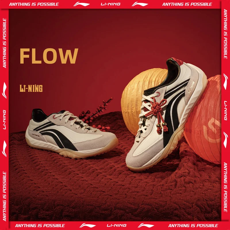 ស្បែកជើង Li-Ning Unisex FEELING FLOW របៀបរស់នៅ Cushion Rebound Retro Fashionable Thin Sole LiNing Classic Casual Sneakers AGCW002