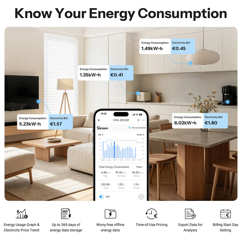 SONOFF MINI-ZB1GSP MINI ONE PM Zigbee Smart Switch 16A Max Energy & Electricity Bill Tracking Load Apple Home Via Matter Bridge