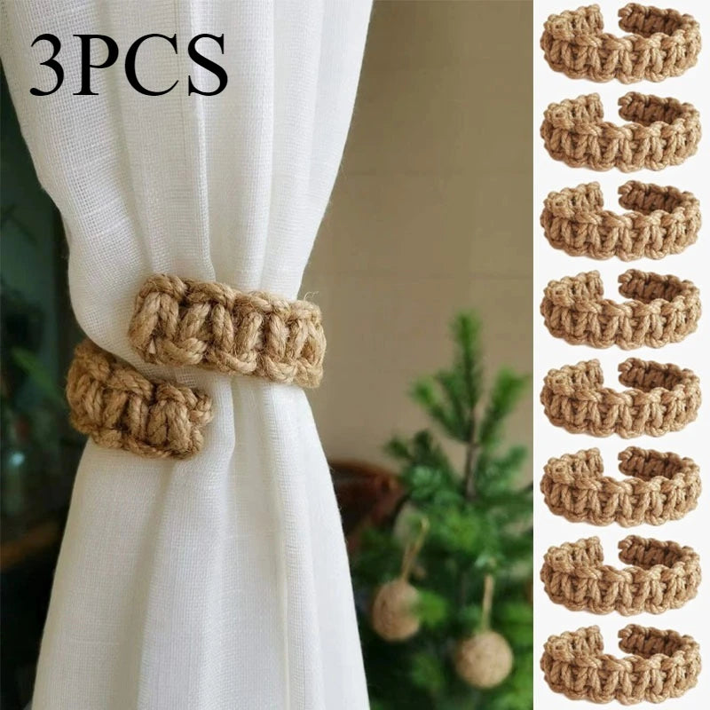 [Hand-Woven Hemp Rope Bracket] 3pcs Hand-Woven Hemp Rope Curtain Tether - home decoration accessories modern decor curtain clip