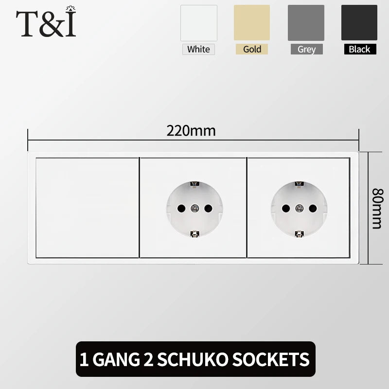 European Wall Socket EU Outlet, USB Type-C Charging Ports, 1/2 Gang Light Switch, 16A 250V, Flush Mount, White Panel, 80×80mm