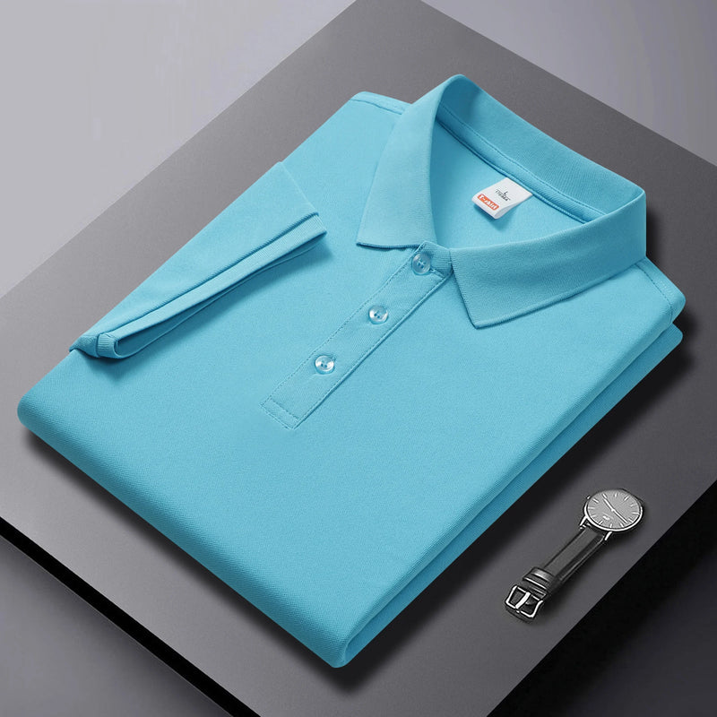 Outdoor Leisure Polo Top For Men Short Sleeve Lapel Neck Three Button Placket Comfortable Solid Texture Fabric