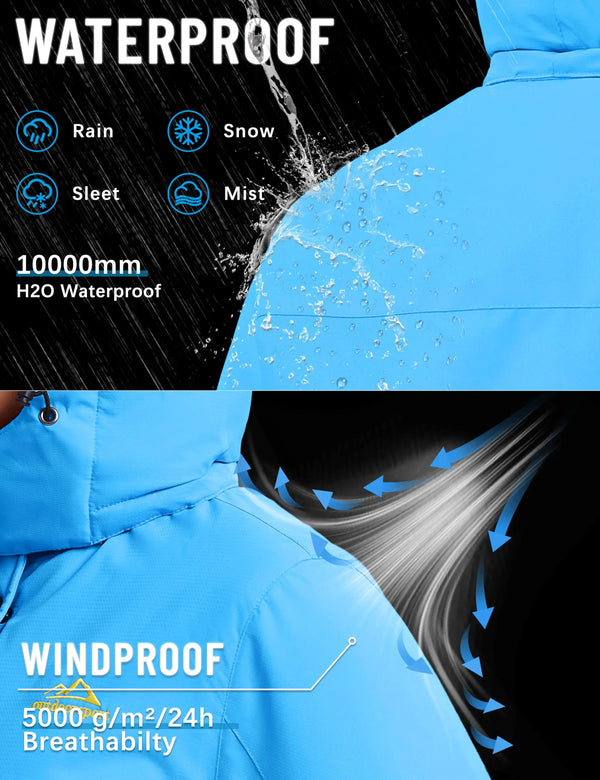 TACVASEN Women's Waterproof Fleece Lined Ski Jacket Winter Snow Coat Warm Hooded Parka Windbreaker Outdoor Snowboarding Jacket