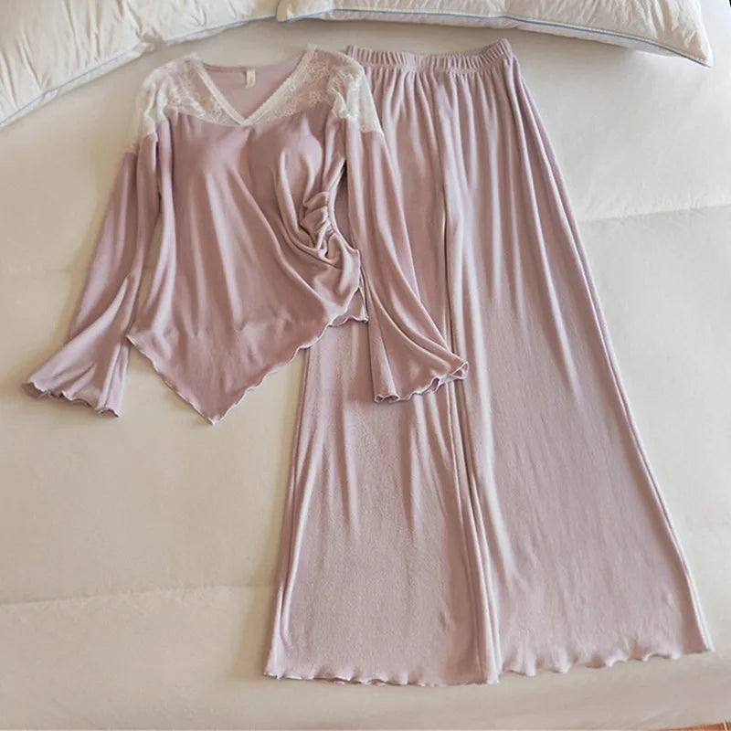 ឈុតគេង Pijama Feminino Chest Pad Sleepwear Pajama Sets កោះថ្មី Velvet Thicken Pajama Woman រដូវរងាដៃវែង Loungewear Pyjama