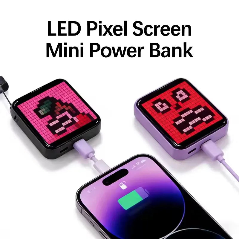 ជាមួយអេក្រង់បង្ហាញភីកសែល LED ចល័ត 5000mah ថាមពលថ្មពេលយប់ ភ្លើងបំភ្លឺ DIY ការគ្រប់គ្រងកម្មវិធី ខ្សែ USB ប្រភេទ C សម្រាប់អំណោយច្នៃប្រឌិត