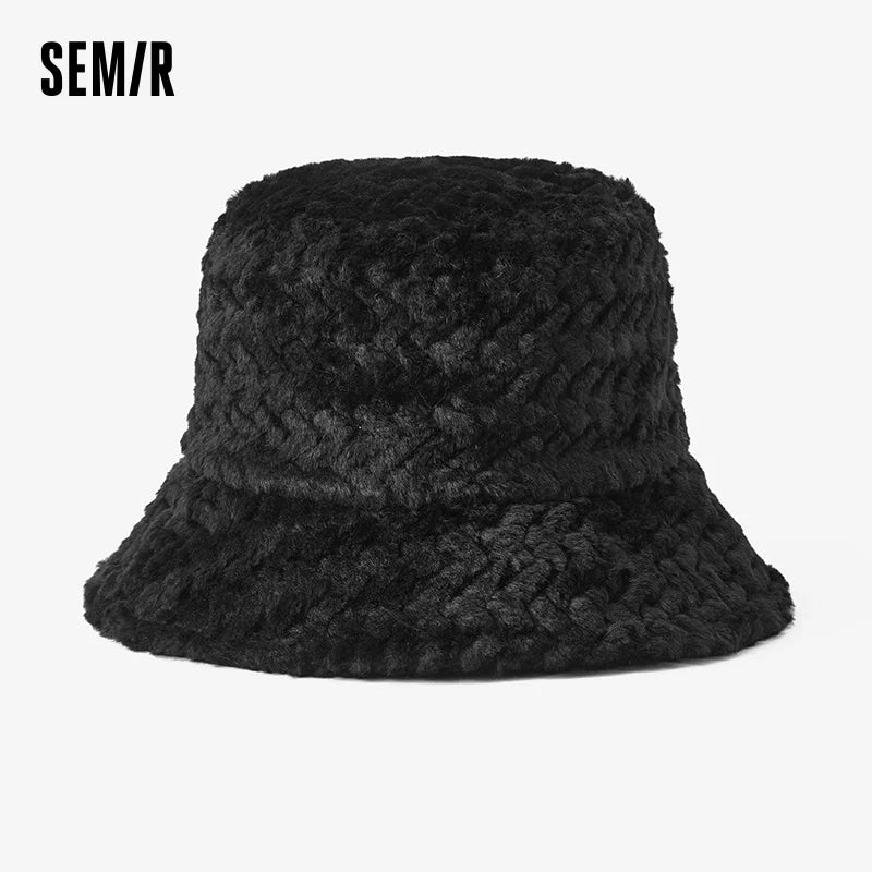 Semir Warm Hat Fuzzy Bucket Women Autumn Winter 2025 Beanie Soft Cozy Plush Lightweight Stylish FaceSlim