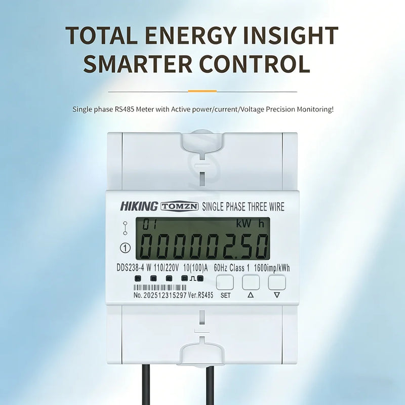 TOMZN DDS238-4 W L1/L2 FM2S Bi-directional Active Energy Meter  100A, RS485, Phase Voltage/Frequency 50/60Hz