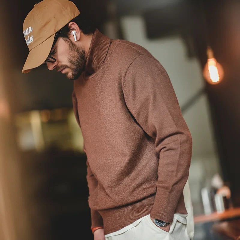 Maden Thermal Sweater Men’s Turtleneck Basic Knitted Shirts Autumn Winter Solid Thick Pullovers Turn-down Collar Soft Underwear