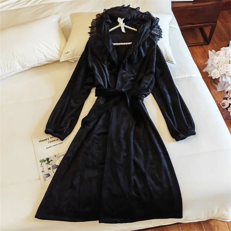 Fashion Women's Pajamas Robes Hooded Island Velvet Thicken Warm Robe Women's Wedding Dresses Winter Sleepwear Bathrobe Female