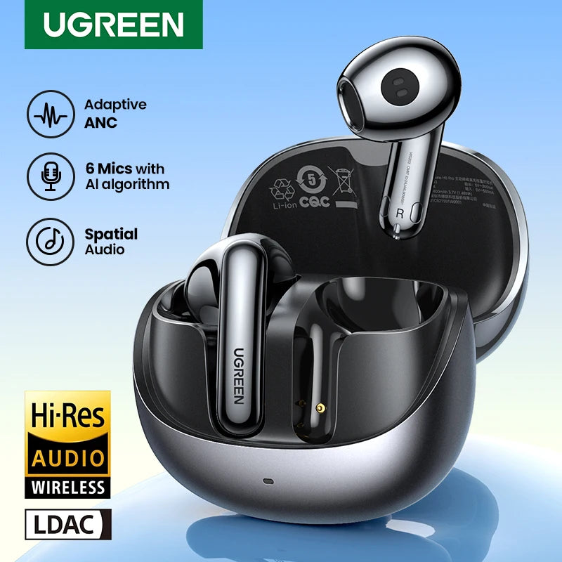 UGREEN ANC Semi-open TWS Adaptive Active Noise Cancelling Earbuds LDAC Hi-Res Audio Wireless Bluetooth Earphones Headphones
