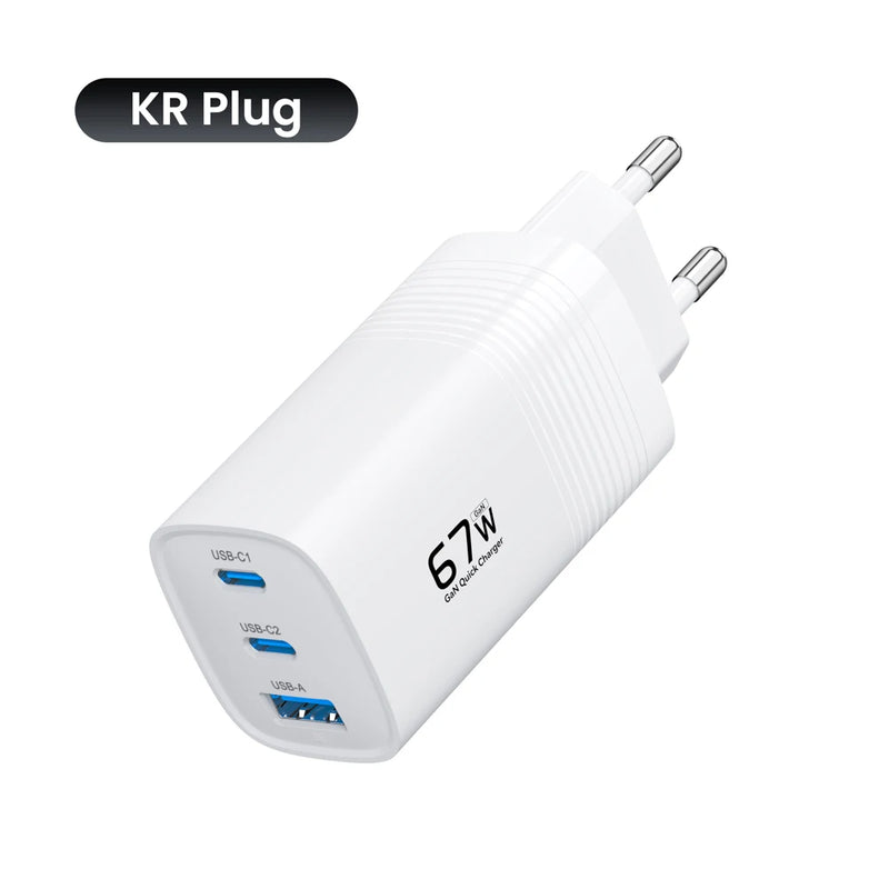 ឆ្នាំងសាក GaN USB Type C 67W PPS PD QC3.0 ឆ្នាំងសាករហ័សសម្រាប់ MacBook Laptop Tablet iPhone 14 iPad Samsung S23 Ultra